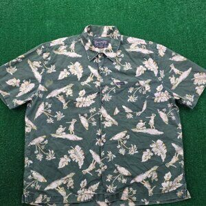 Abercrombie Fitch Shirt Mens Large/XL Green Tropical Aloha Hawaiian Y2K Casual